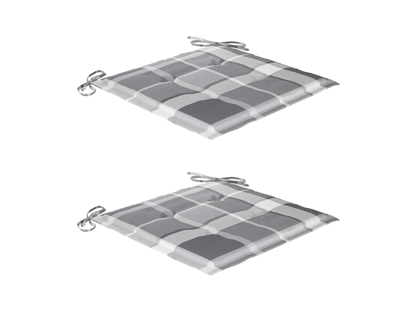 Chaises de jardin 2 pièces avec coussins à carreaux gris Teck