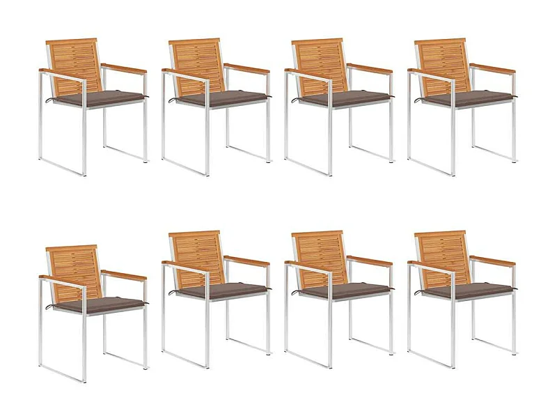 Chaises de jardin 8 pièces avec coussins Bois d'acacia solide