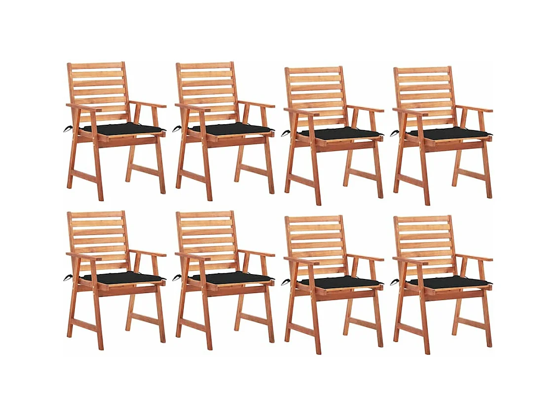 Chaises à dîner d'extérieur 8 pièces avec coussins Acacia massif