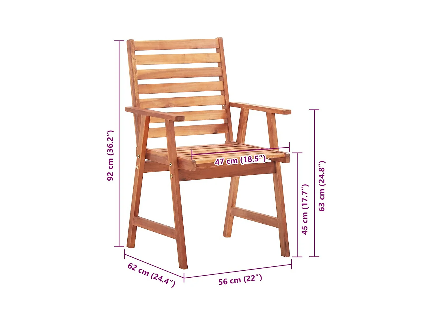 Chaises à dîner d'extérieur 8 pièces avec coussins Acacia massif