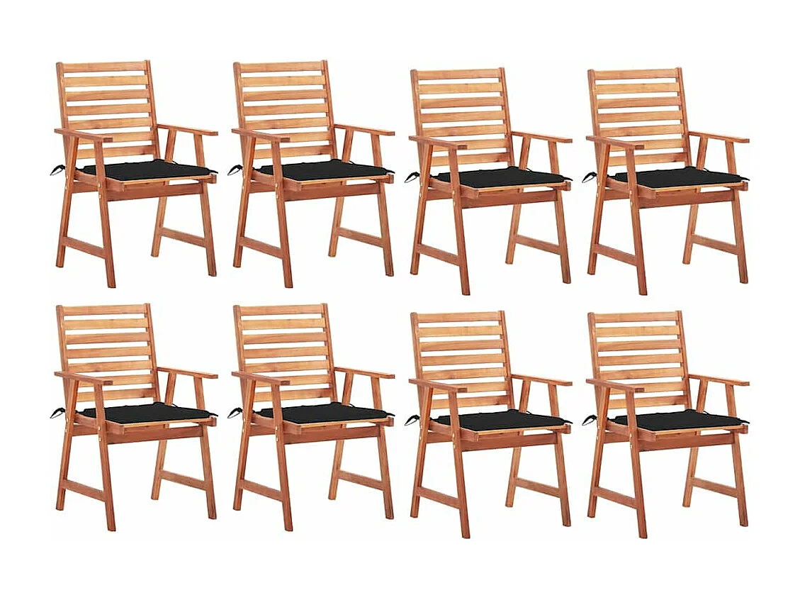 Chaises à dîner d'extérieur 8 pièces avec coussins Acacia massif