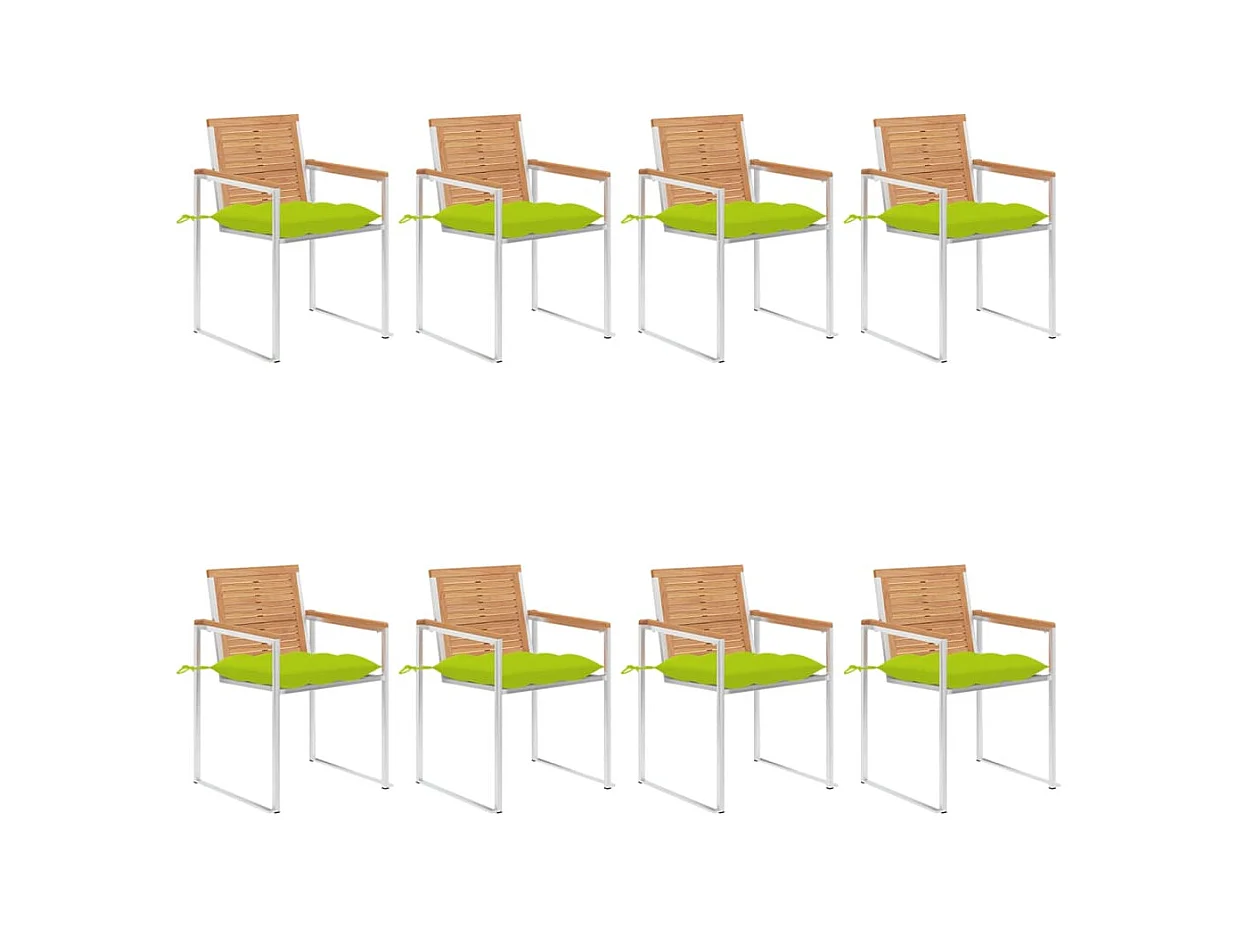 Chaises de jardin 8 pièces avec coussins Bois de teck massif