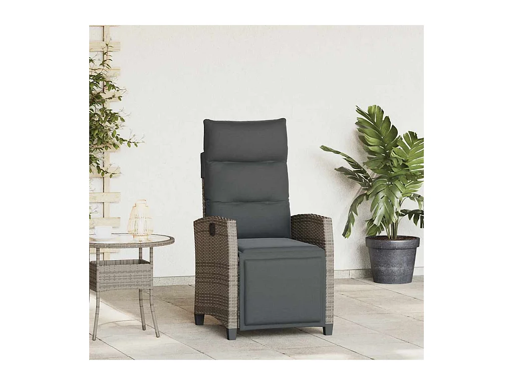 Silla de jardín reclinable con mesa auxiliar ratán gris