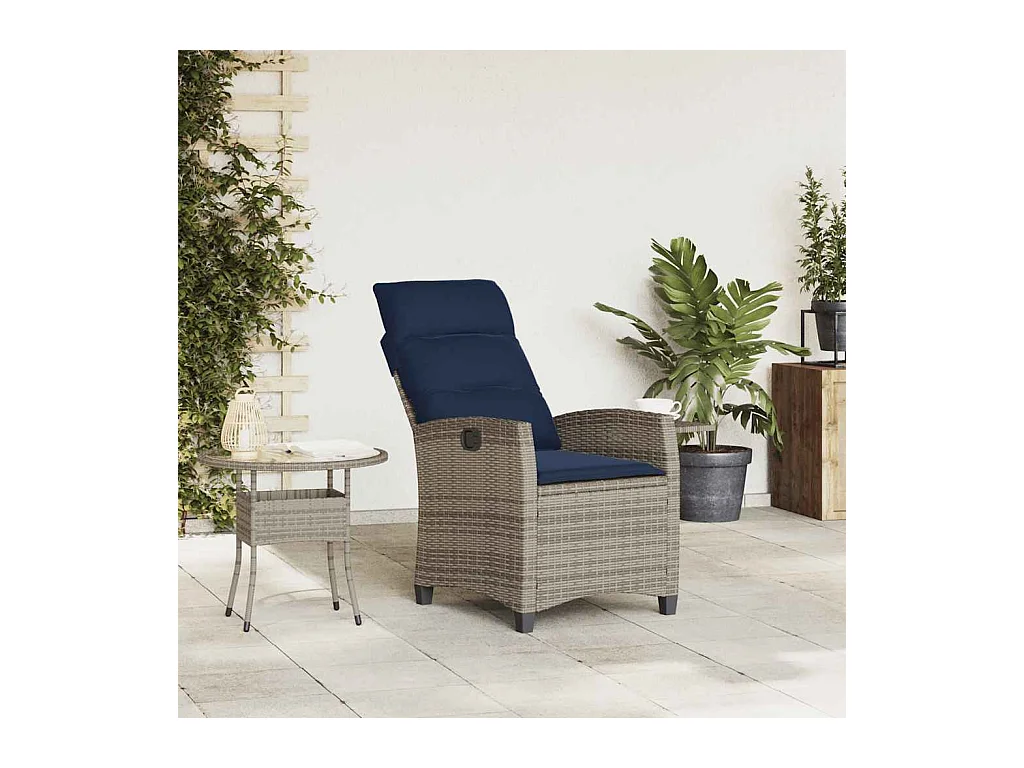 Chaise de jardin inclinable avec table d'appoint gris polyrotin