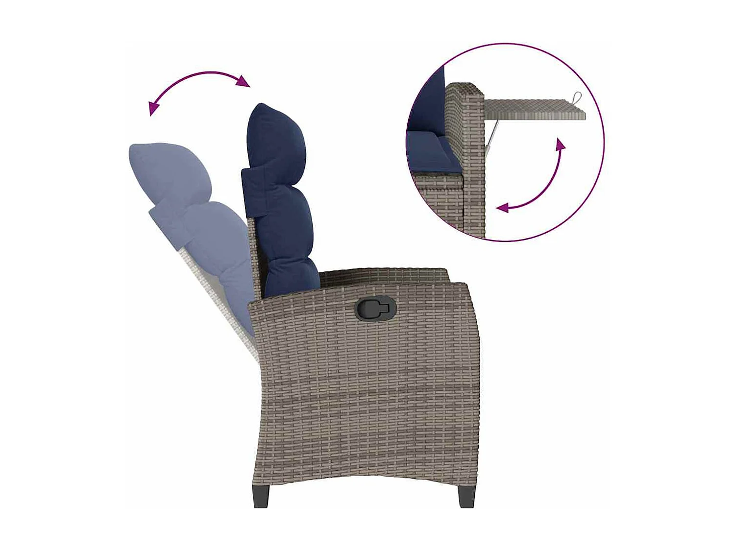 Chaise de jardin inclinable avec table d'appoint gris polyrotin