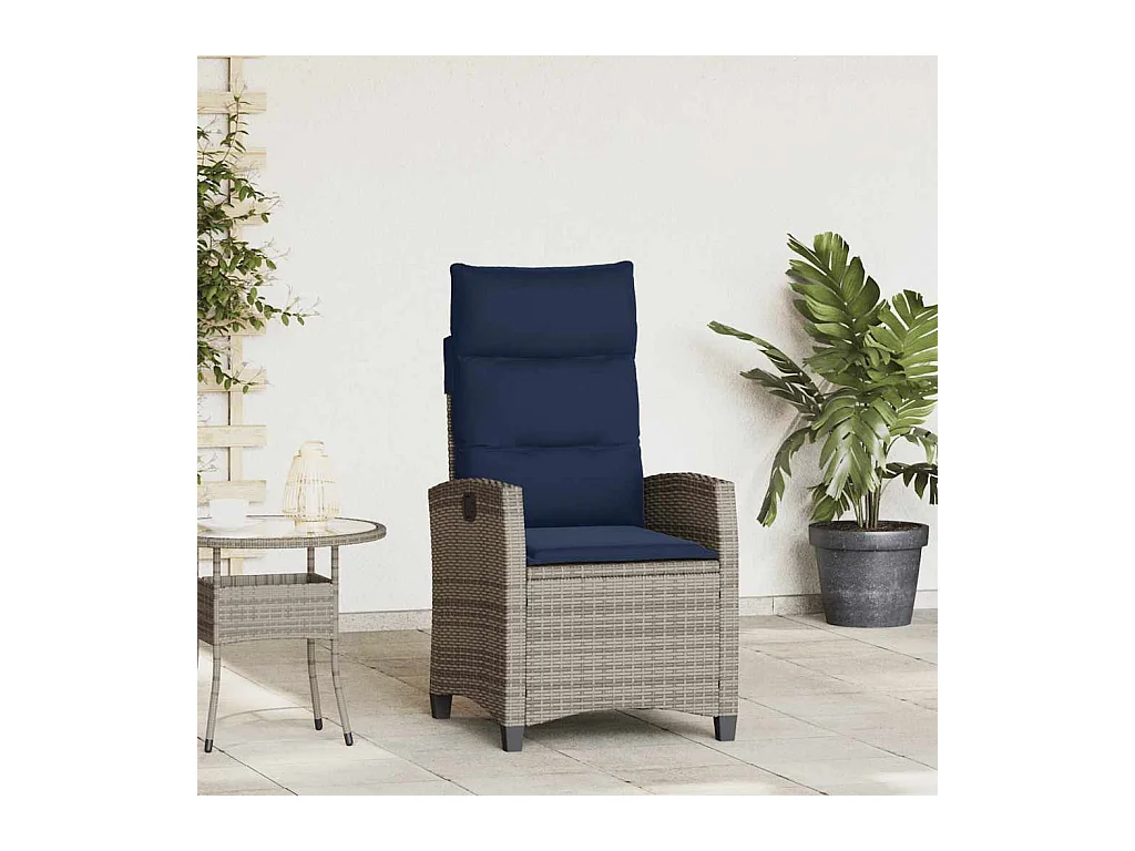 Silla de jardín reclinable con mesa auxiliar ratán gris