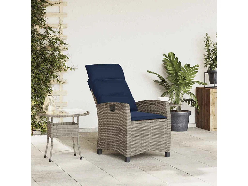 Chaise de jardin inclinable avec table d'appoint gris polyrotin