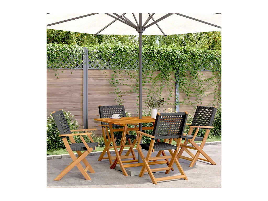 Chaises de jardin pliantes lot de 4 noir poly rotin bois massif