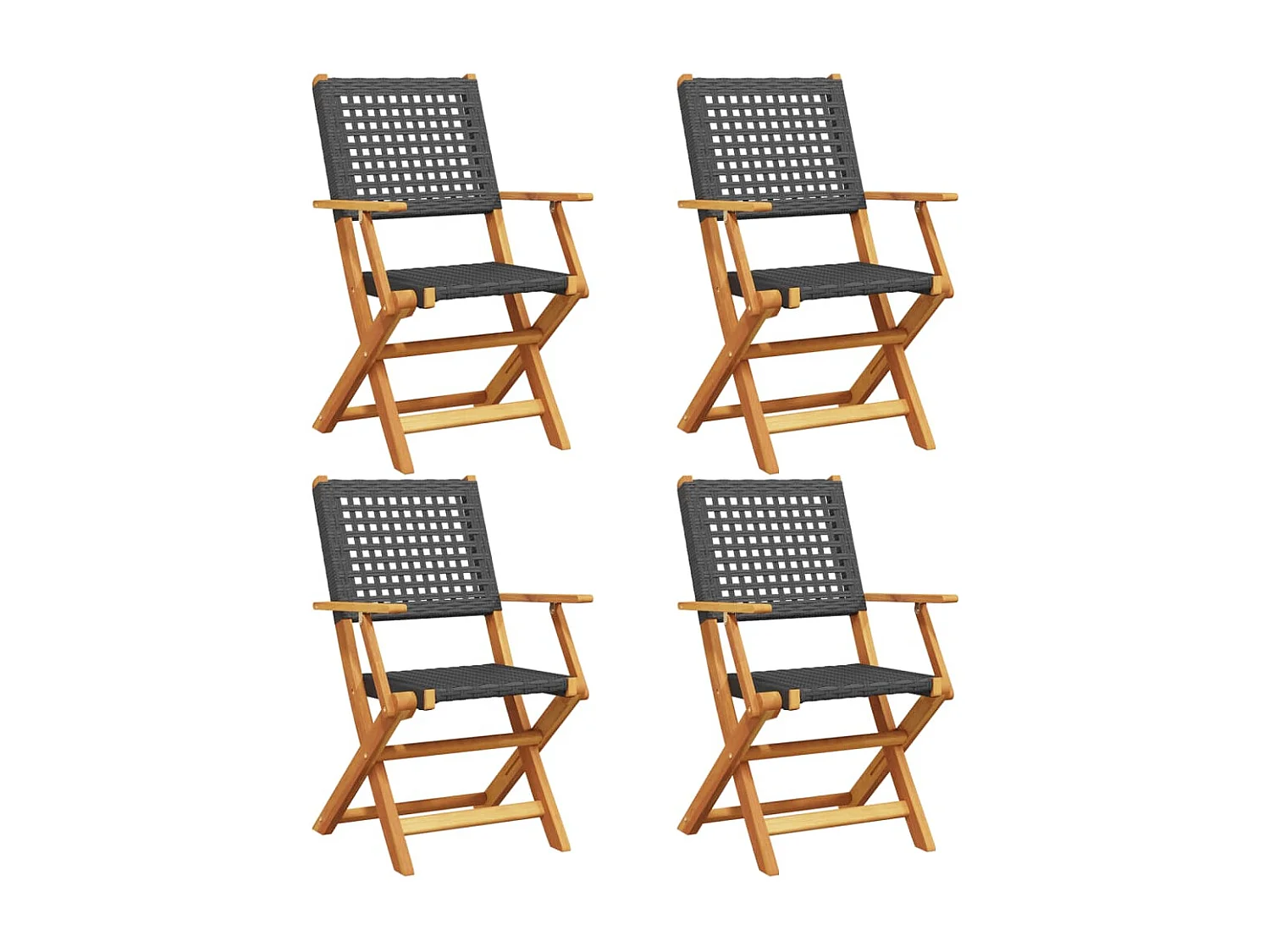 Chaises de jardin pliantes lot de 4 noir poly rotin bois massif