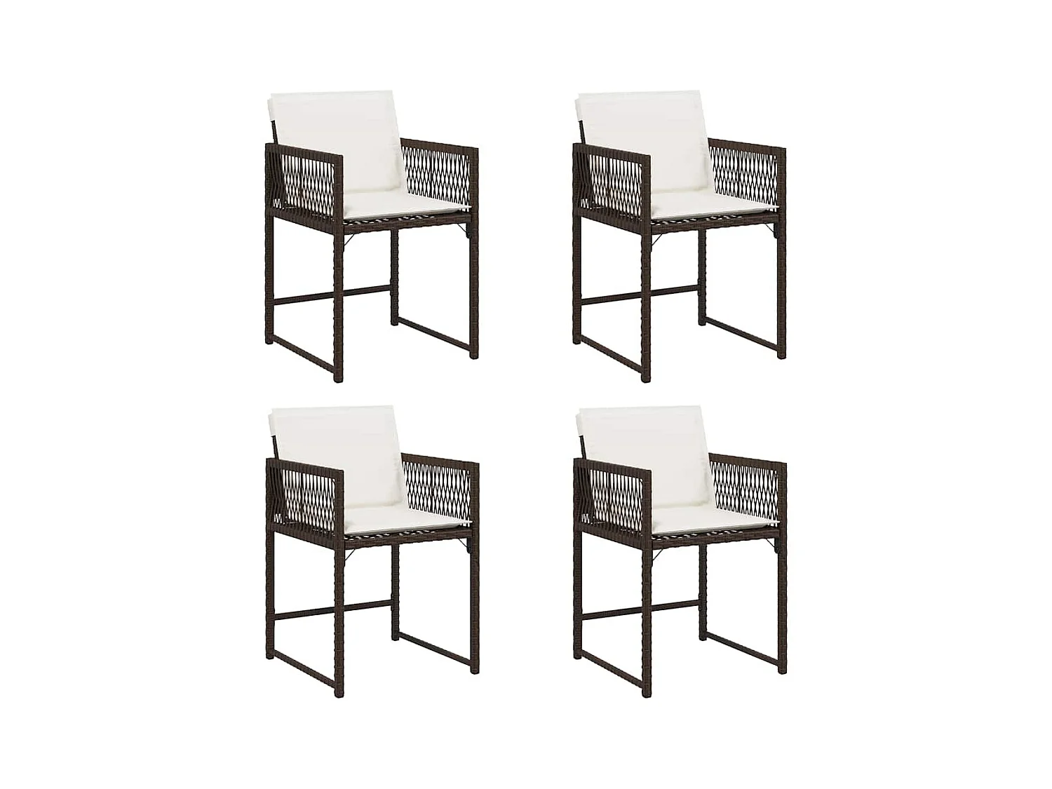 Chaises de jardin avec coussins lot de 4 marron résine tressée