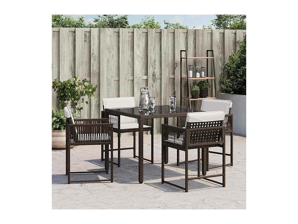 Chaises de jardin avec coussins lot de 4 marron résine tressée