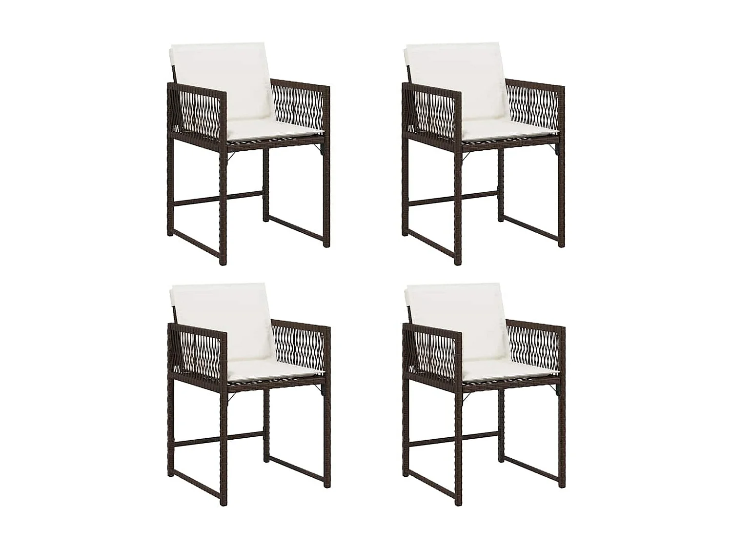Chaises de jardin avec coussins lot de 4 marron résine tressée