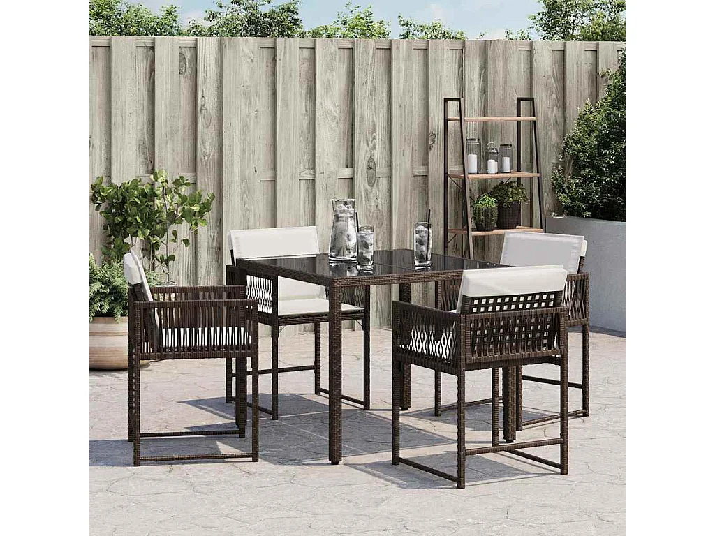 Chaises de jardin avec coussins lot de 4 marron résine tressée