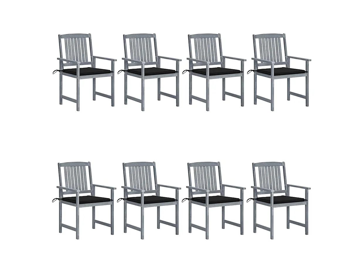 Chaises de jardin avec coussins 8 pièces Bois d'acacia solide Gris