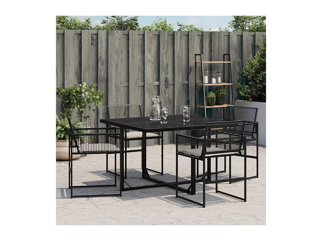 Tuinstoelen 4 stukkenmet kussens poly rattan zwart