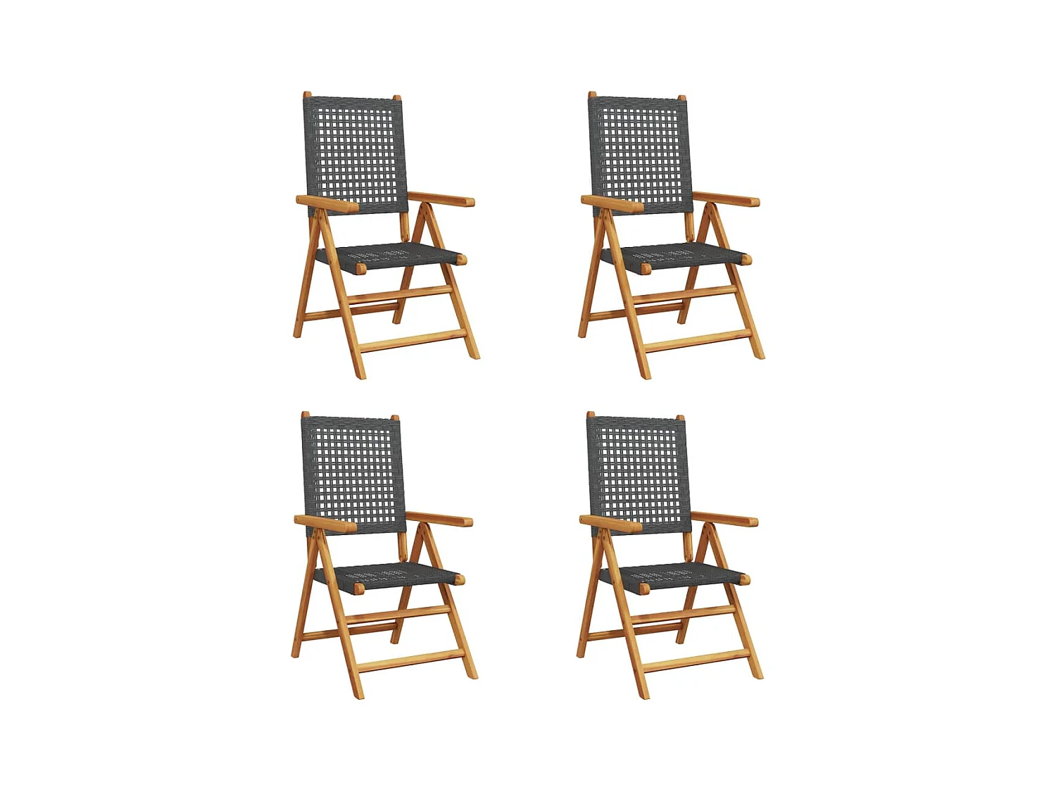 Chaises inclinables de jardin lot de 4 noir rotin bois massif