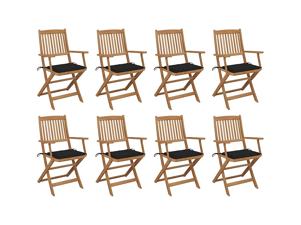 Chaises pliables d'extérieur avec coussins 8 pièces Bois d'acacia
