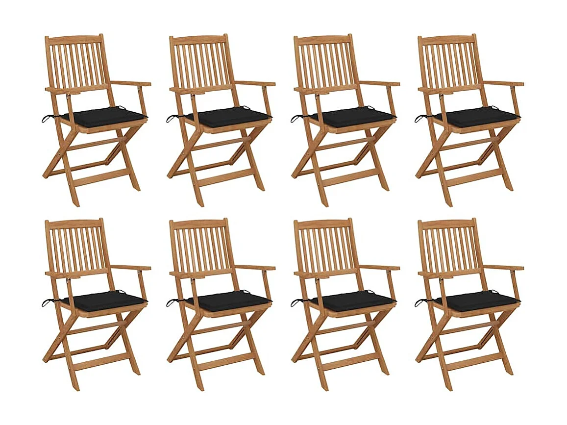 Chaises pliables d'extérieur avec coussins 8 pièces Bois d'acacia