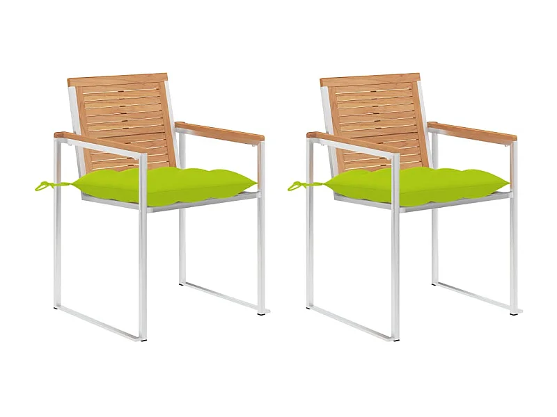 Chaises de jardin avec coussins 2 pièces Teck solide et acier