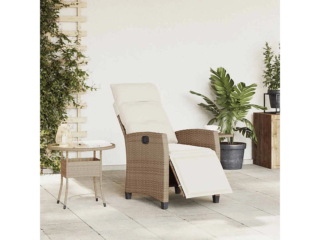 Cadeira de jardim reclinável com mesa de apoio vime PE bege