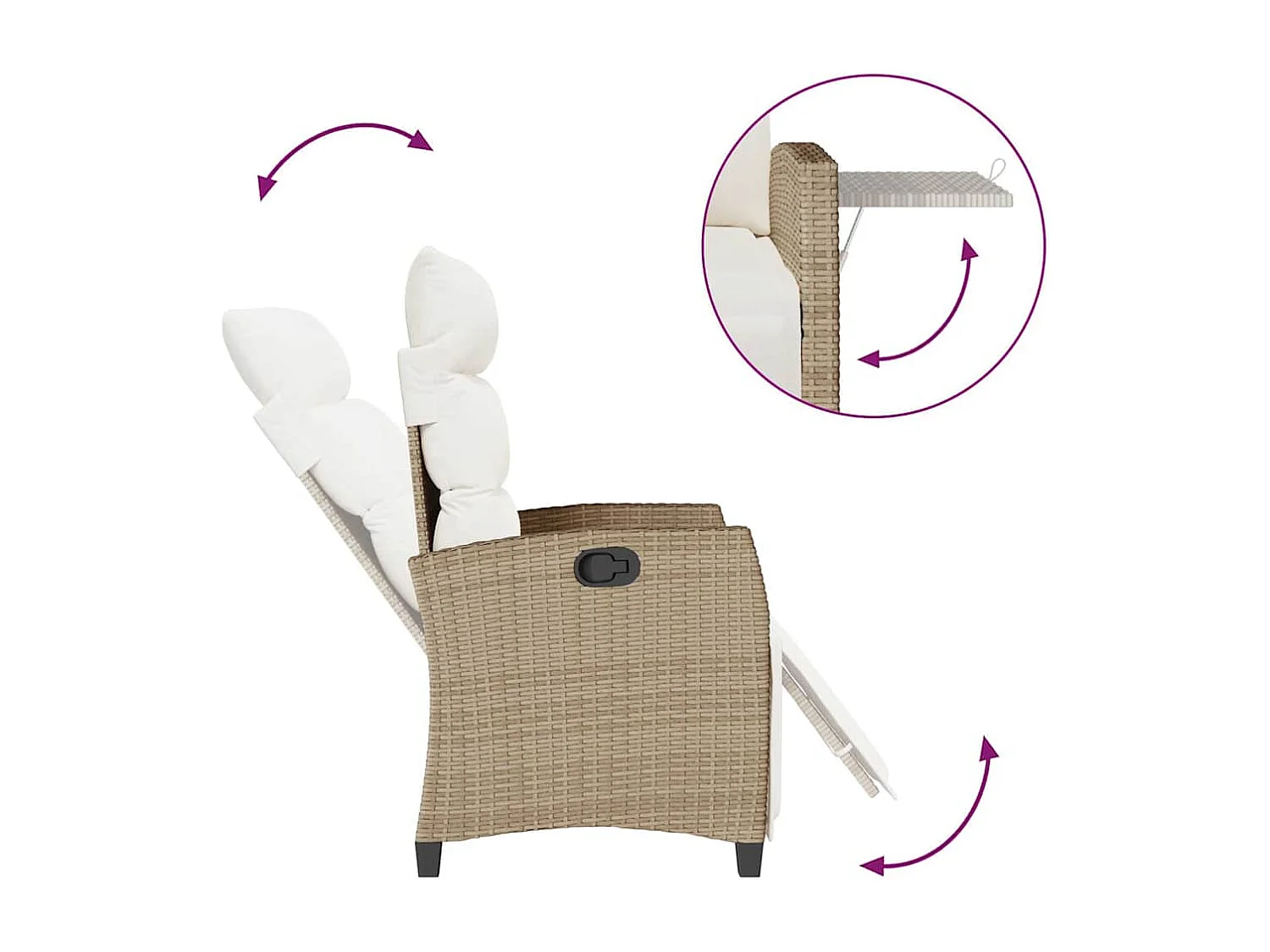 Cadeira de jardim reclinável com mesa de apoio vime PE bege