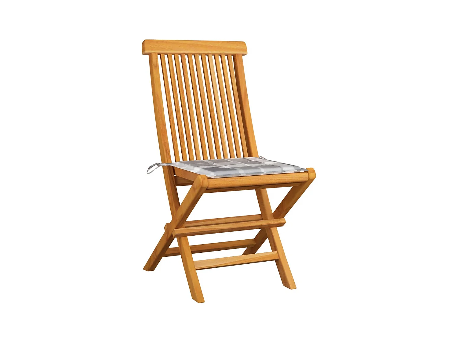 Chaises de jardin et coussins à carreaux gris 6 pièces Teck massif