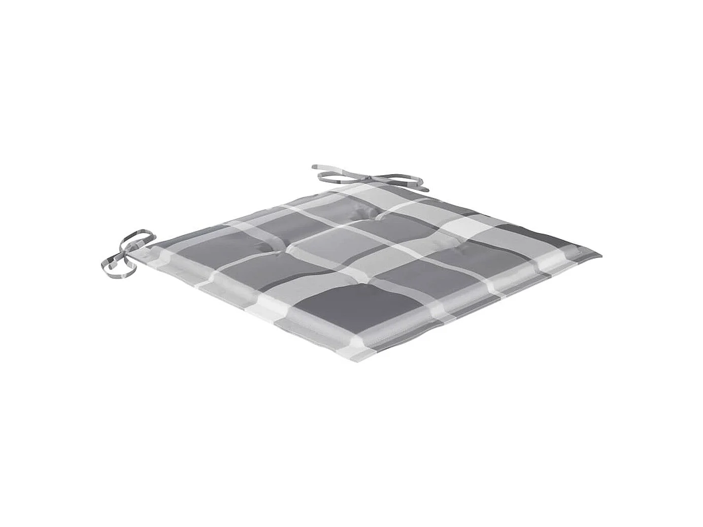 Chaises de jardin et coussins à carreaux gris 6 pièces Teck massif