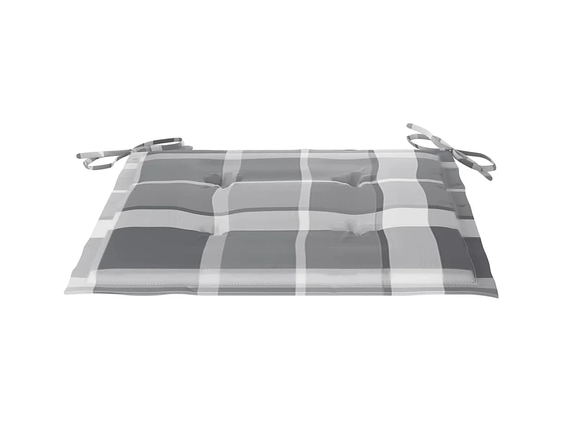 Chaises de jardin et coussins à carreaux gris 6 pièces Teck massif