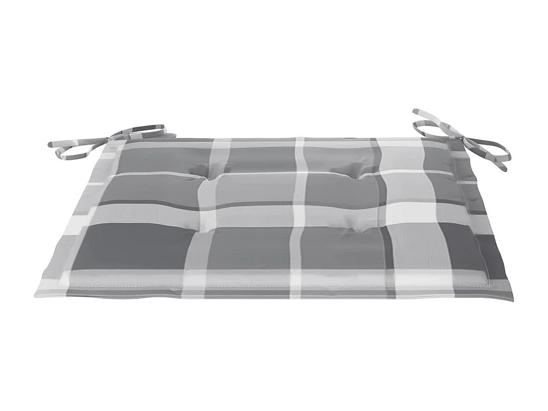 Chaises de jardin et coussins à carreaux gris 6 pièces Teck massif