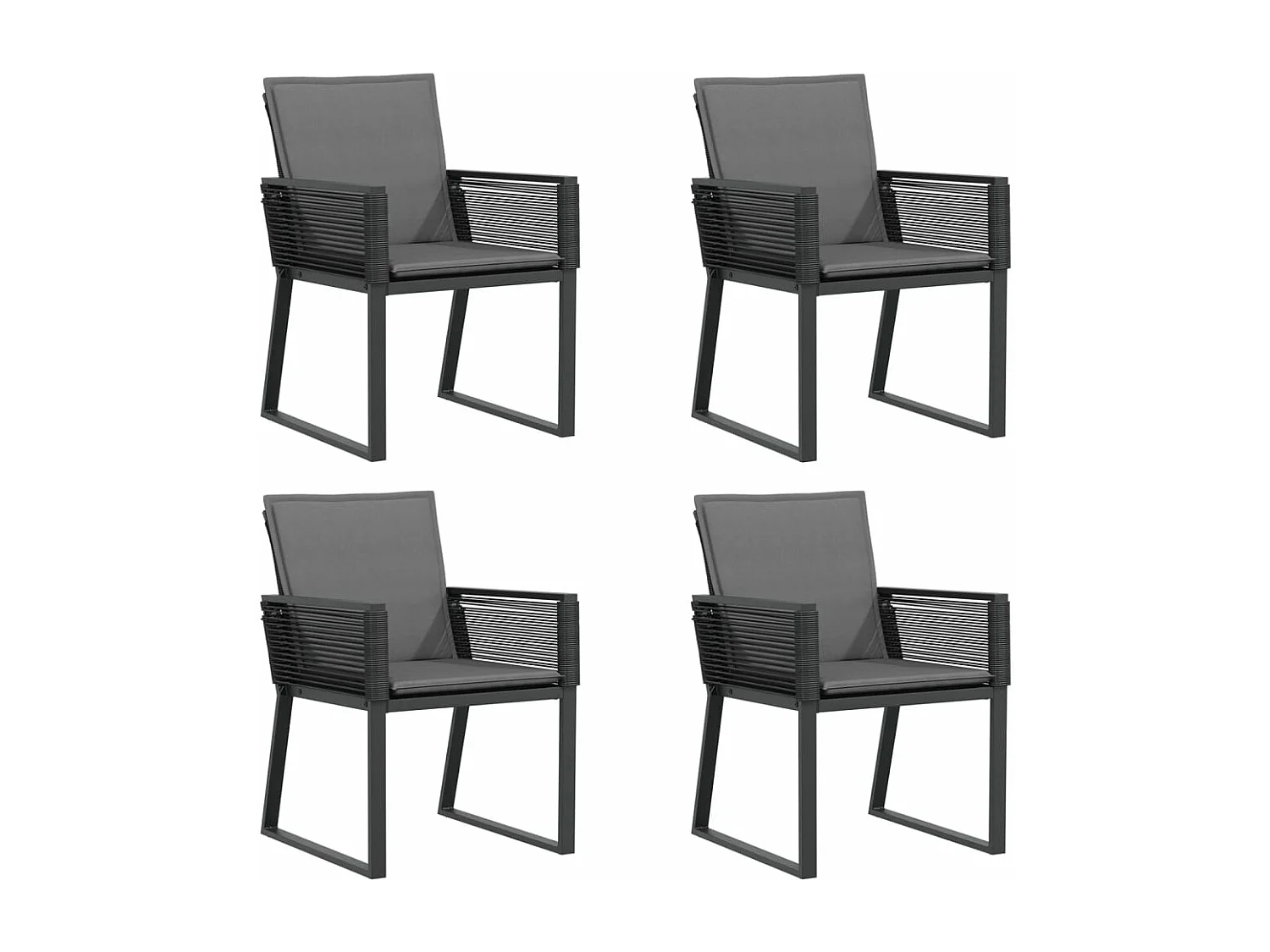 Chaises de jardin lot de 4 avec coussins noir résine tressée