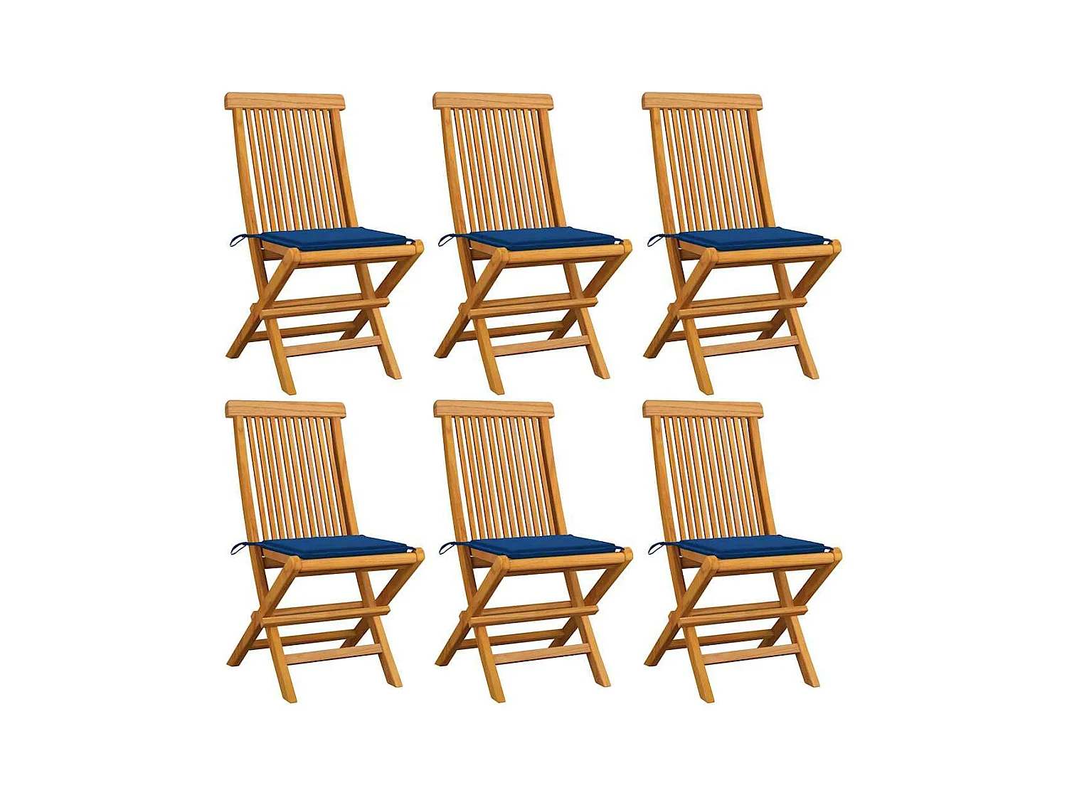 Chaises de jardin avec coussins bleu royal 6 pièces Bois de teck