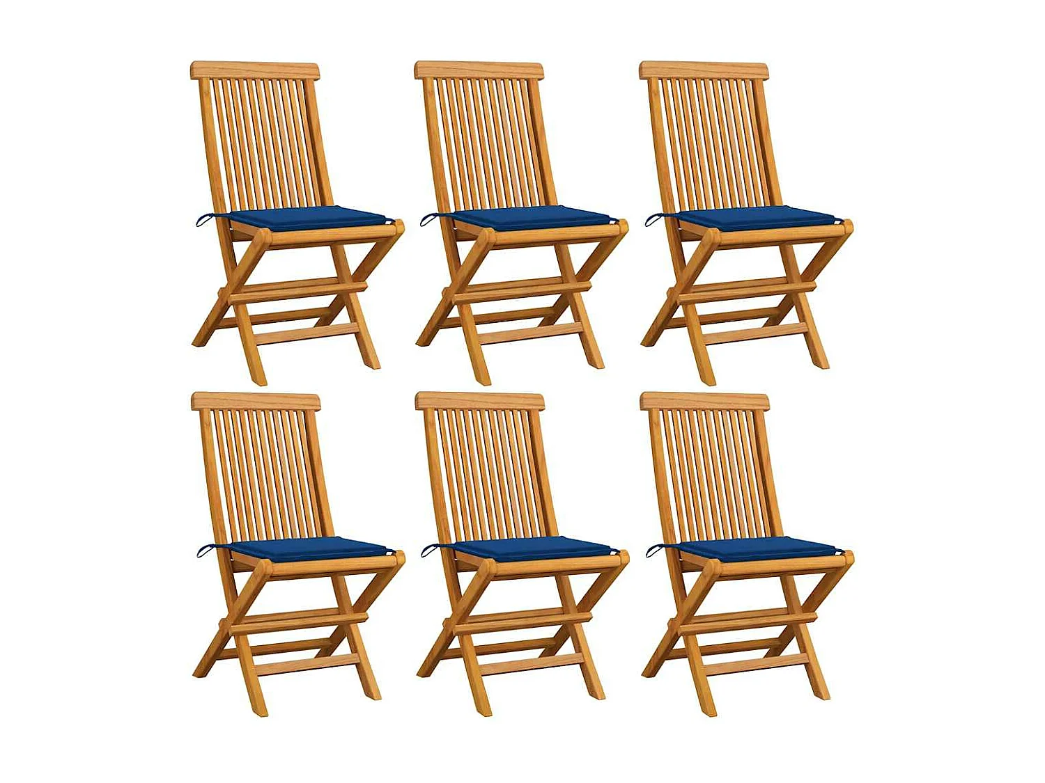 Chaises de jardin avec coussins bleu royal 6 pièces Bois de teck