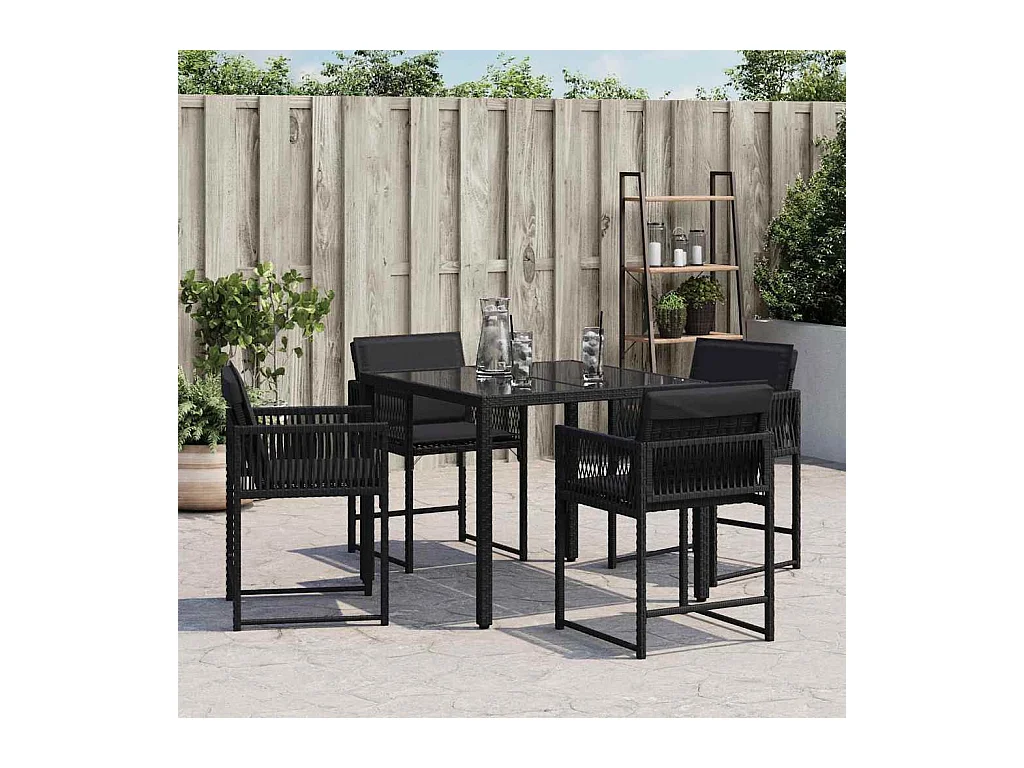 Sillas de jardín con cojines 4 unidades ratán sintético negro