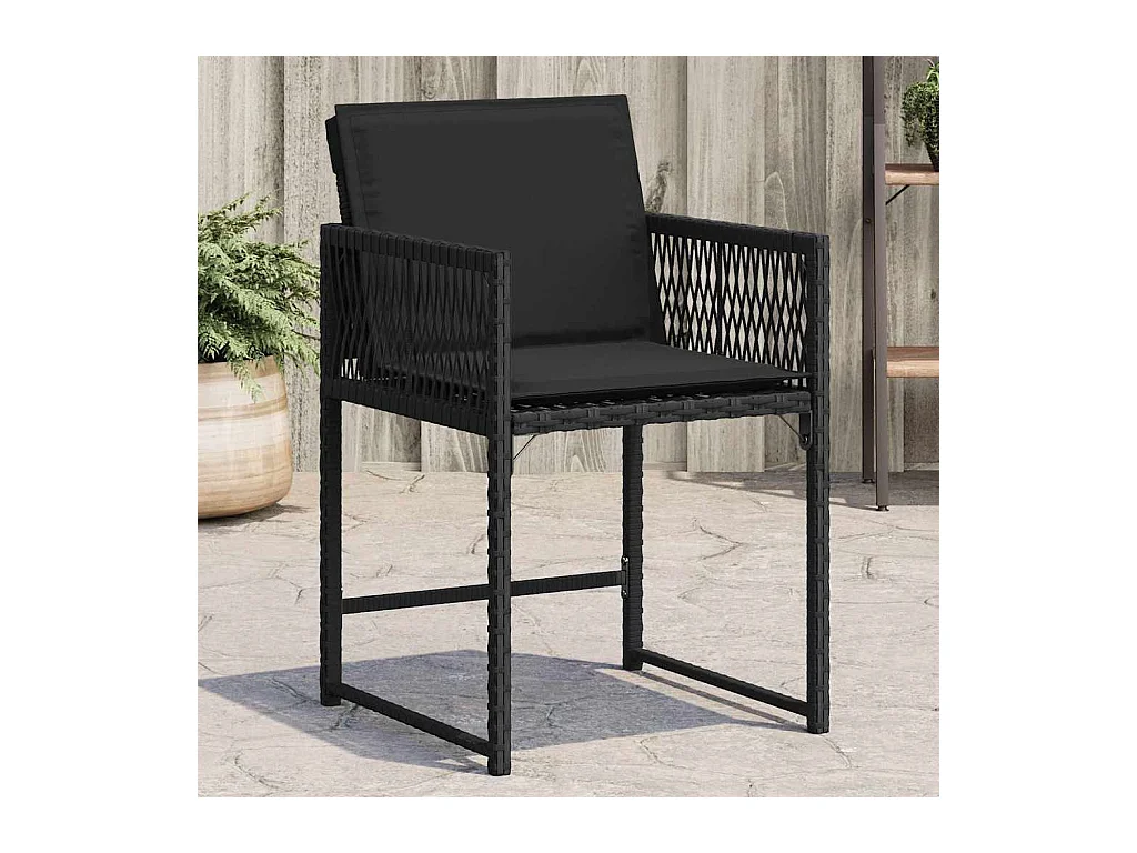 Chaises de jardin lot de 4 avec coussins noir résine tressée