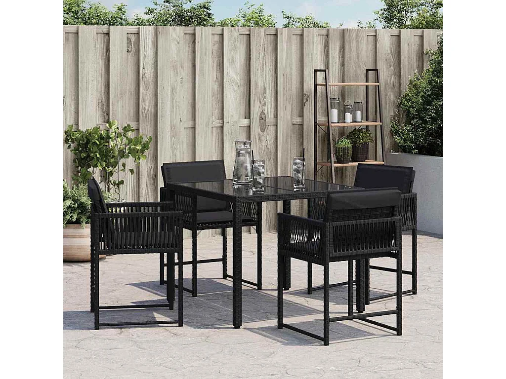 Chaises de jardin lot de 4 avec coussins noir résine tressée