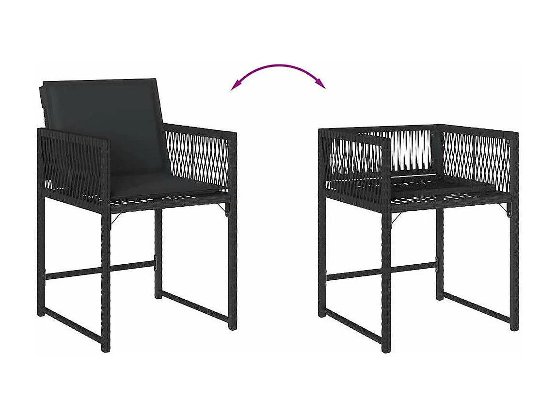 Chaises de jardin lot de 4 avec coussins noir résine tressée
