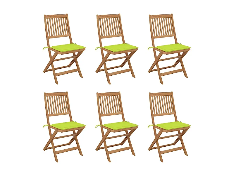 Chaises pliables de jardin 6 pièces avec coussins Bois d'acacia