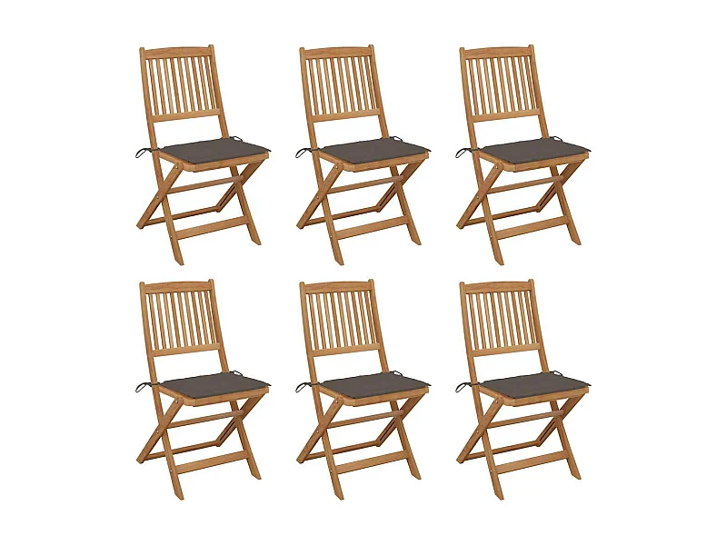Chaises pliables de jardin 6 pièces avec coussins Bois d'acacia