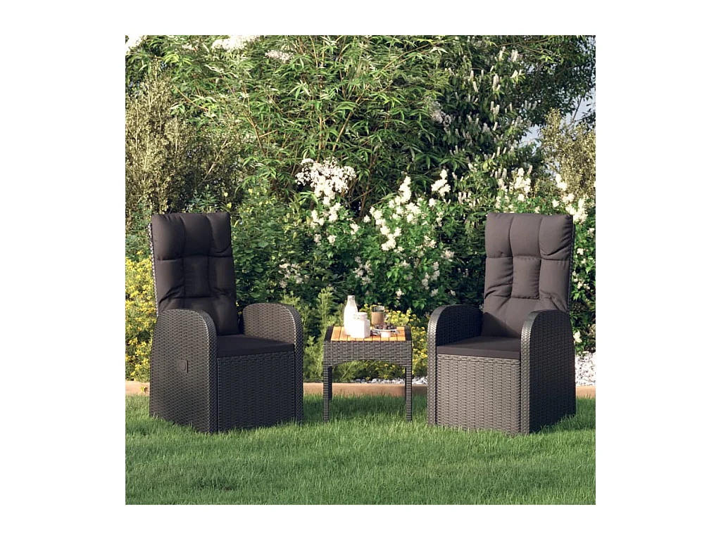 Chaises de jardin inclinables coussins 2 pièces Noir Résine tressée