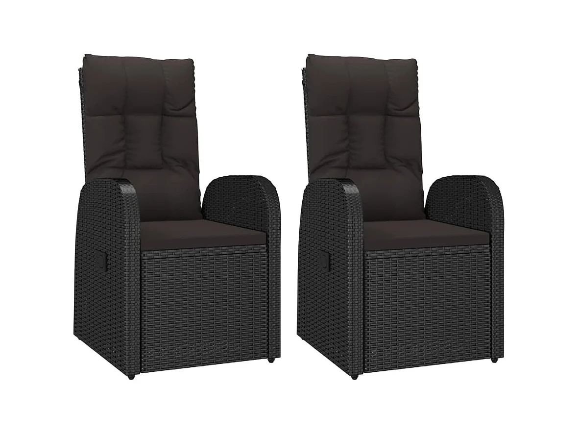 Chaises de jardin inclinables coussins 2 pièces Noir Résine tressée