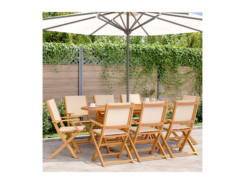 Cadeiras de jardim dobráveis 8 peças tecido e madeira maciça bege