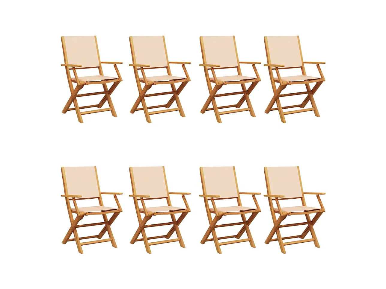Cadeiras de jardim dobráveis 8 peças tecido e madeira maciça bege