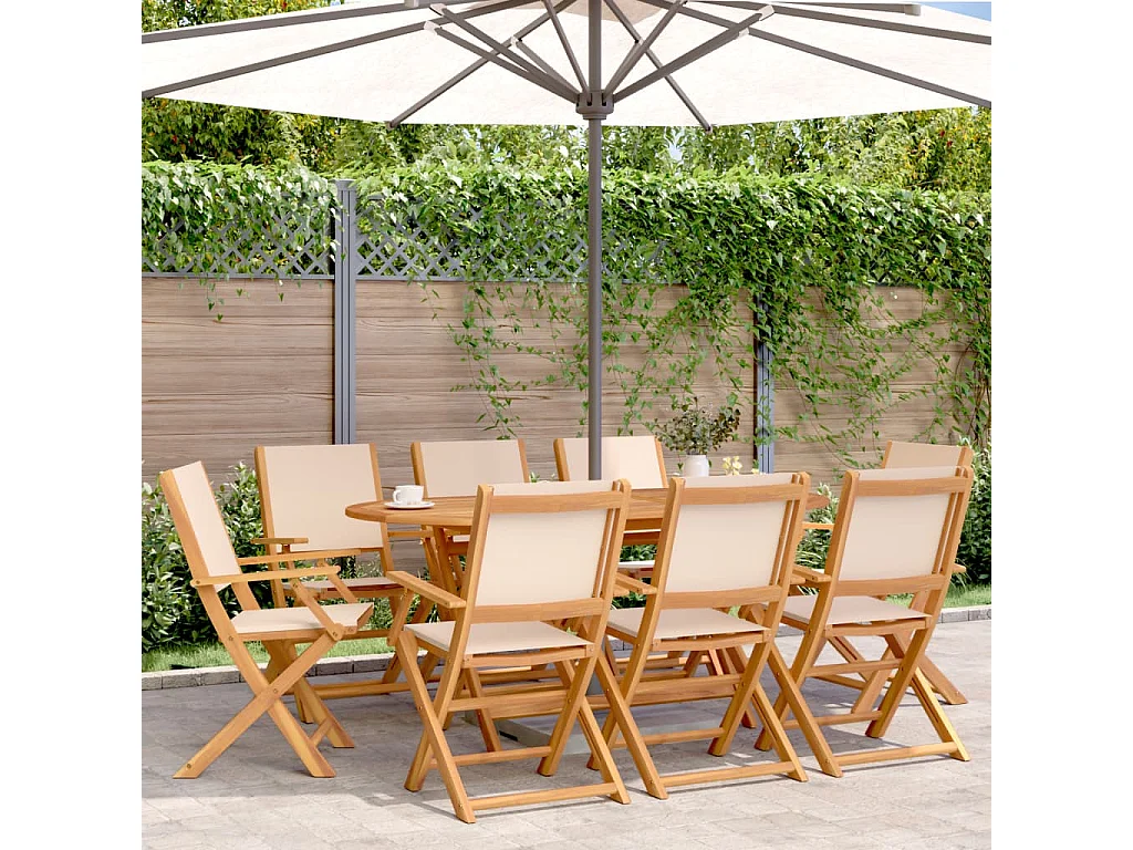 Chaises de jardin pliantes lot de 8 beige tissu et bois massif