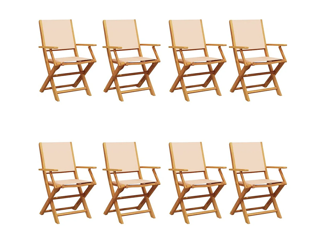 Chaises de jardin pliantes lot de 8 beige tissu et bois massif