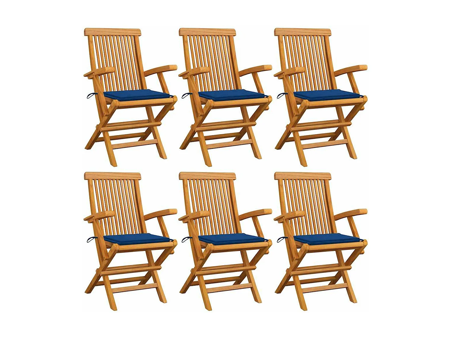 Sillas de jardín 6 unidades madera teca con cojines azul real