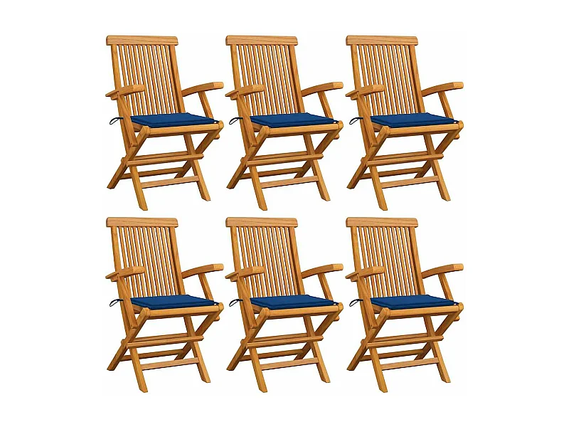 Chaises de jardin avec coussins bleu royal 6 pièces Bois de teck