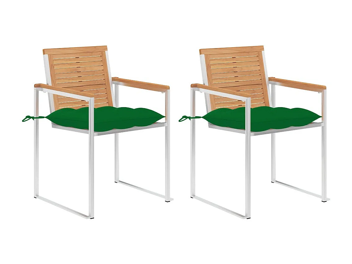 Chaises de jardin avec coussins 2 pièces Teck solide et acier