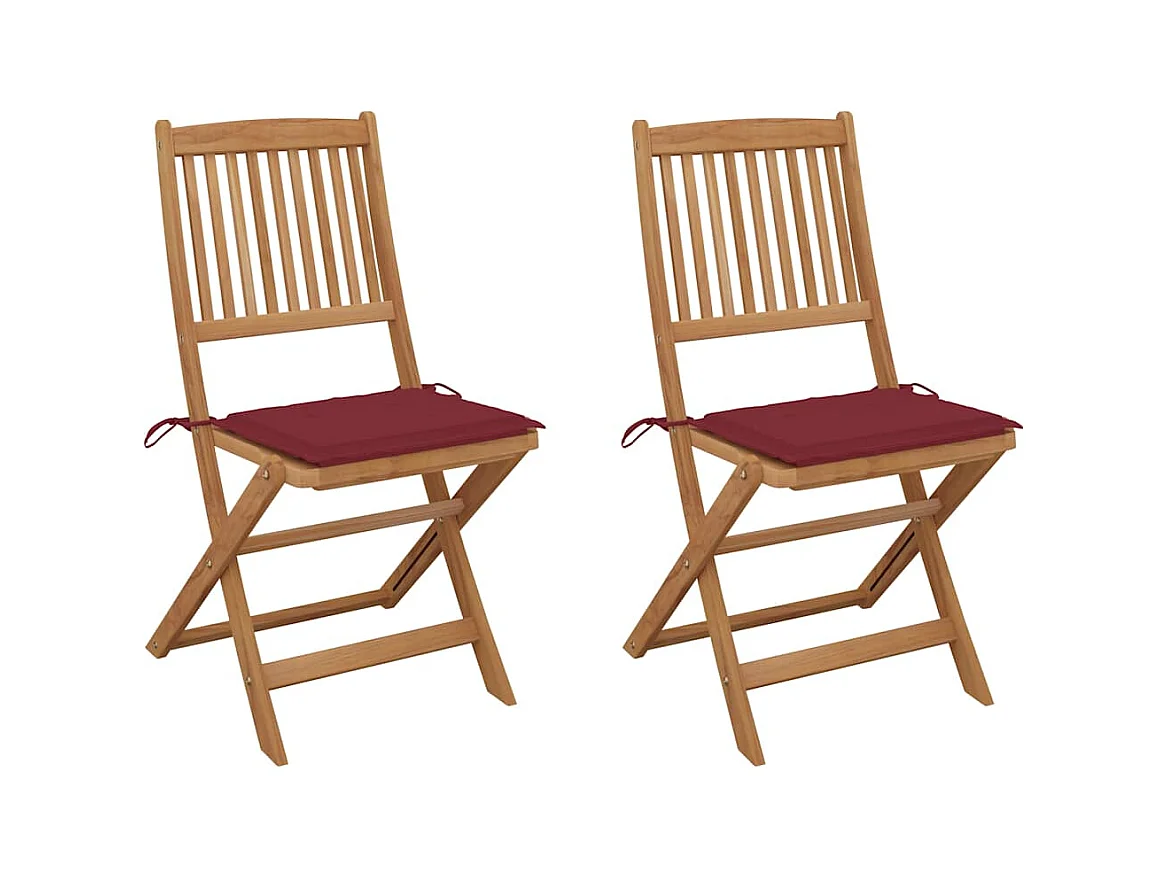 Chaises pliables de jardin 2 pièces avec coussins Bois d'acacia