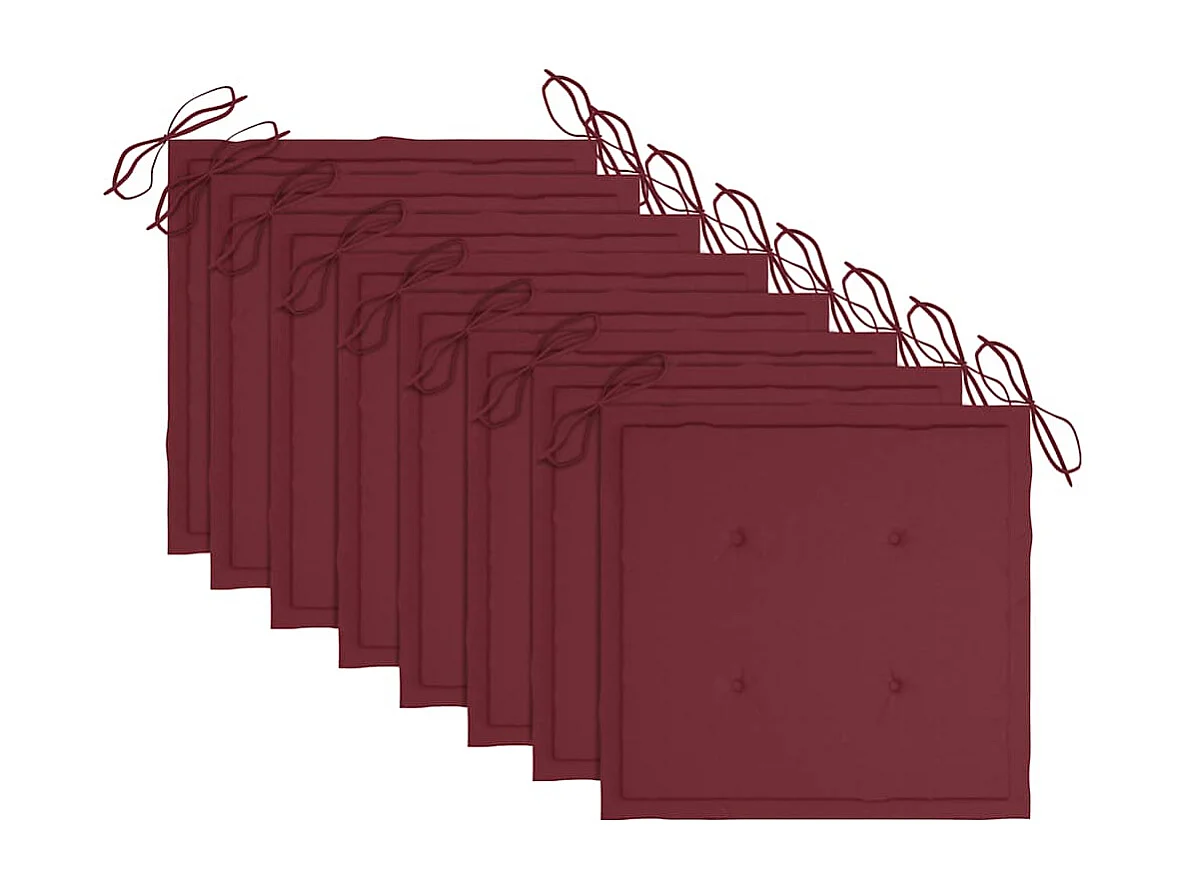 Cadeiras de jardim + almofadões vermelho tinto 8 peças teca maciça