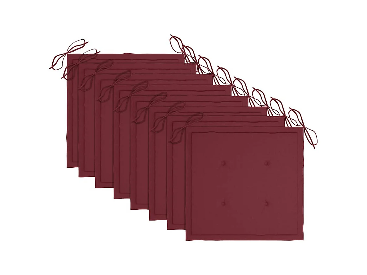 Chaises de jardin avec coussins bordeaux 8 pièces Teck massif